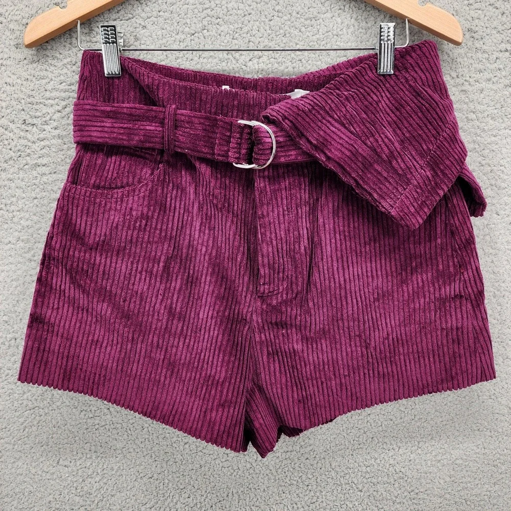 IRO Simply Purple Corduroy High Waist Belted Shorts NWT Size 38 France